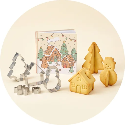 Ilustración de Cortadores de galletas 3D de Navidad con libro de recetas