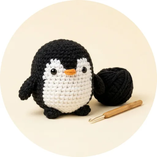 Ilustración de The Woobles, kit de ganchillo para principiantes (Pierre el pingüino)